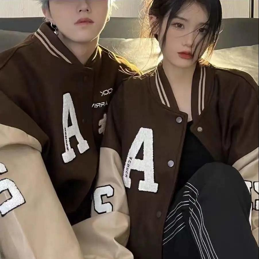 TIDE BEAR Áo khoác nam thời trang cặp đôi phong cách Ins hợp thời trang thương hiệu áo khoác dài tay mùa thu mới in chữ hàng đầu