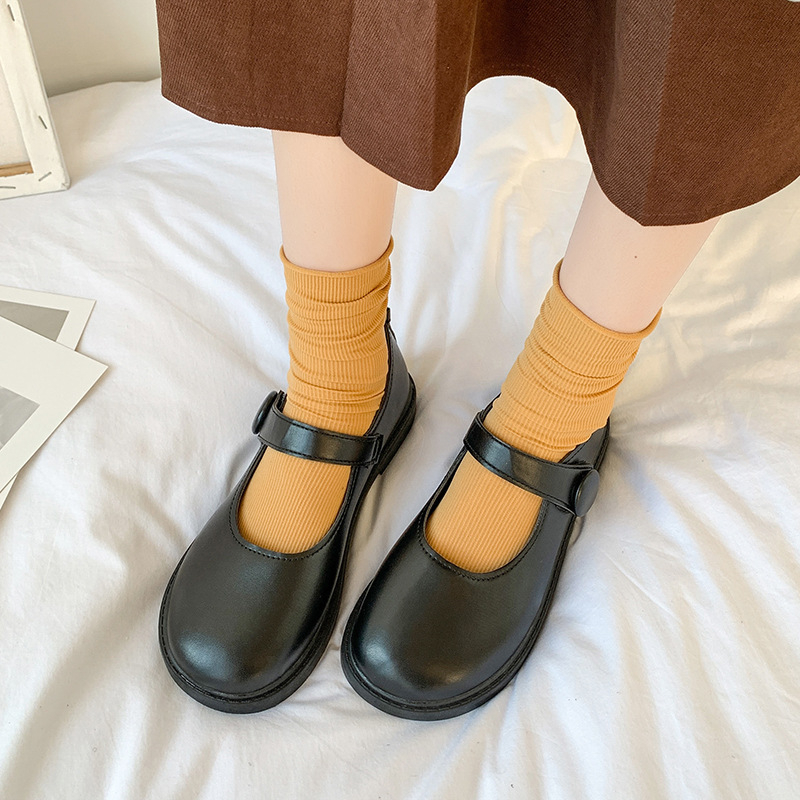 Vintage da đen Mary Jane giày sinh viên sandal nữ