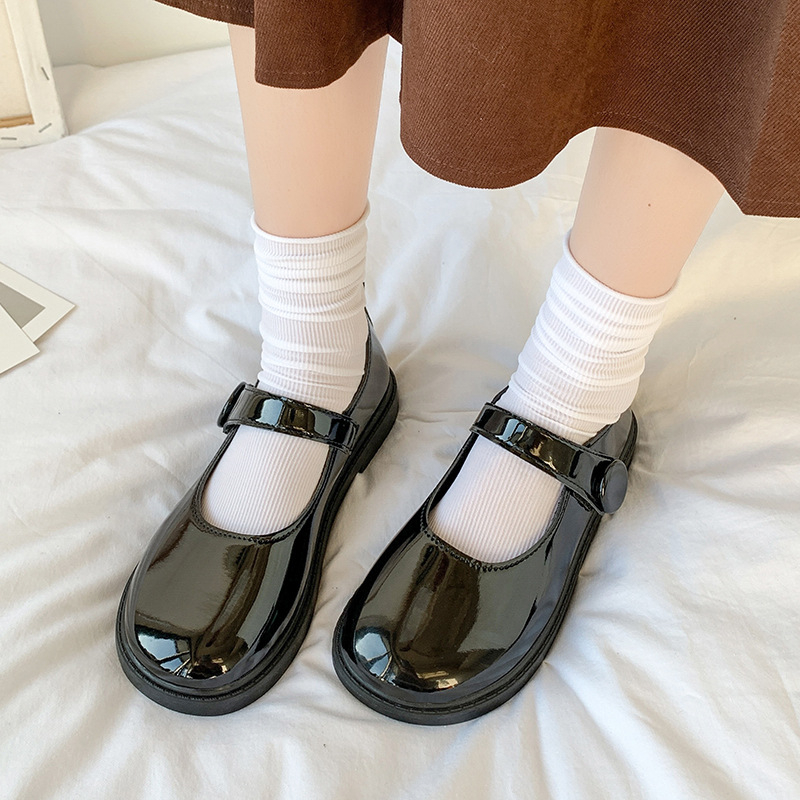 Vintage da đen Mary Jane giày sinh viên sandal nữ