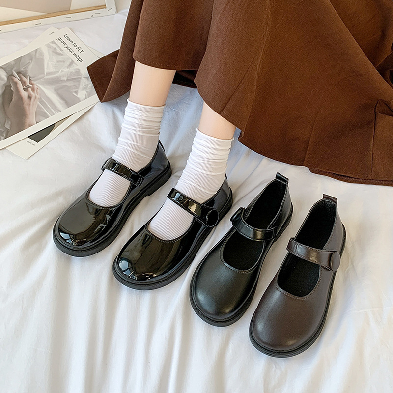 Vintage da đen Mary Jane giày sinh viên sandal nữ