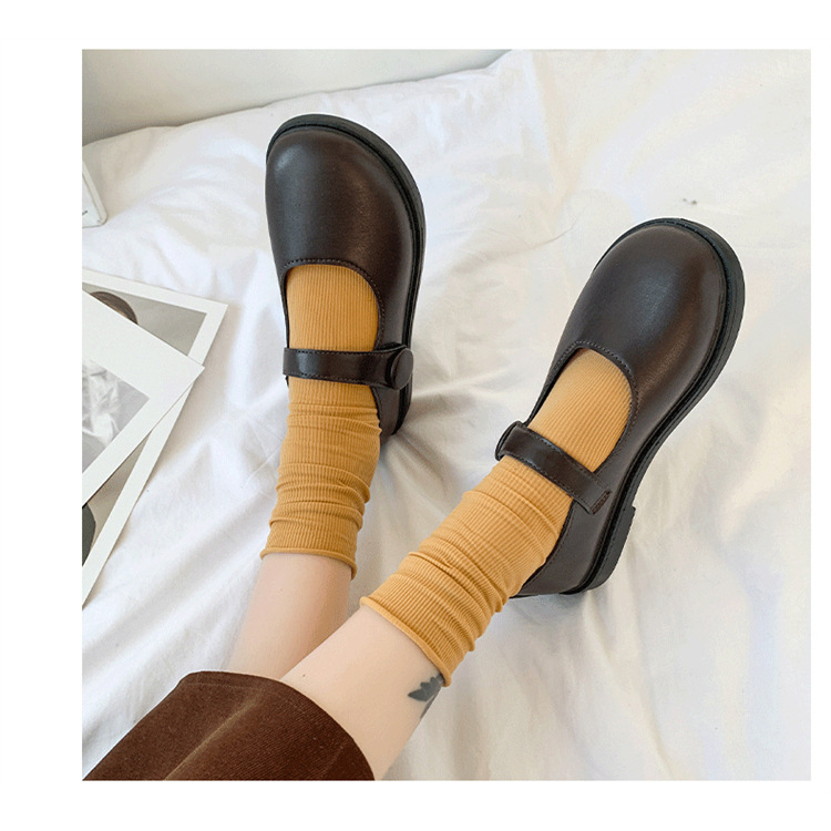 Vintage da đen Mary Jane giày sinh viên sandal nữ