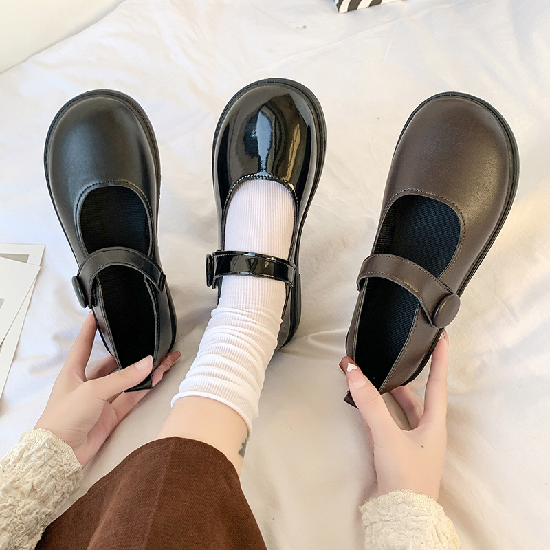 Vintage da đen Mary Jane giày sinh viên sandal nữ
