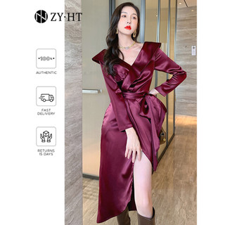 ZY·HT 🌷 Đầm Vải Satin Quấn Eo Lệch Tà Kiểu Pháp 5240