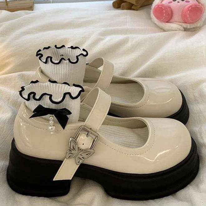 HHH Giày Mary Jane Lolita đế cao 6cm Giày Búp Bê Đế da mềm đế êm thời trang 2023NEW Cho Nữ 080101