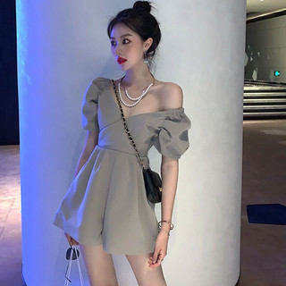 2024 New Style Summer V-Neck Puff Sleeve Jumpsuit High Waist Fashion
