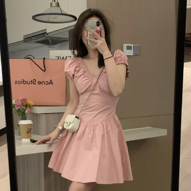 Đầm Ngắn Dáng Chữ a Cổ Chữ V Xếp Ly Thời Trang Mùa Hè Dành Cho Nữ