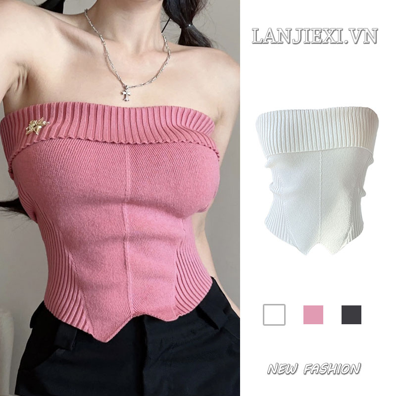 LANJIEXI Áo Ống Hở Vai Eo Cao Không Tay Ngọt Ngào Quyến Rũ Nóng Bỏng Cho Nữ