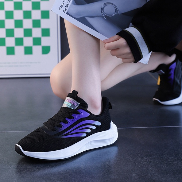 Giày sneaker đế bằng phối lưới thoáng khí thời trang cho nữ
