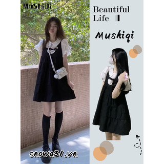 Bộ Áo Sơ Mi Cổ Búp Bê + Váy Yếm Dễ Thương Cho Nữ