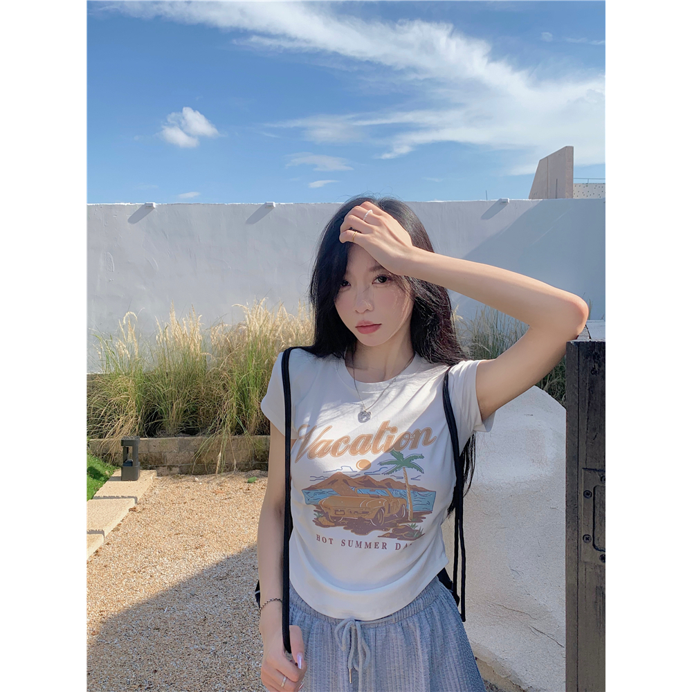 Áo Thun Nữ Ngắn Tay In Chữ Thời Trang Hàn Quốc