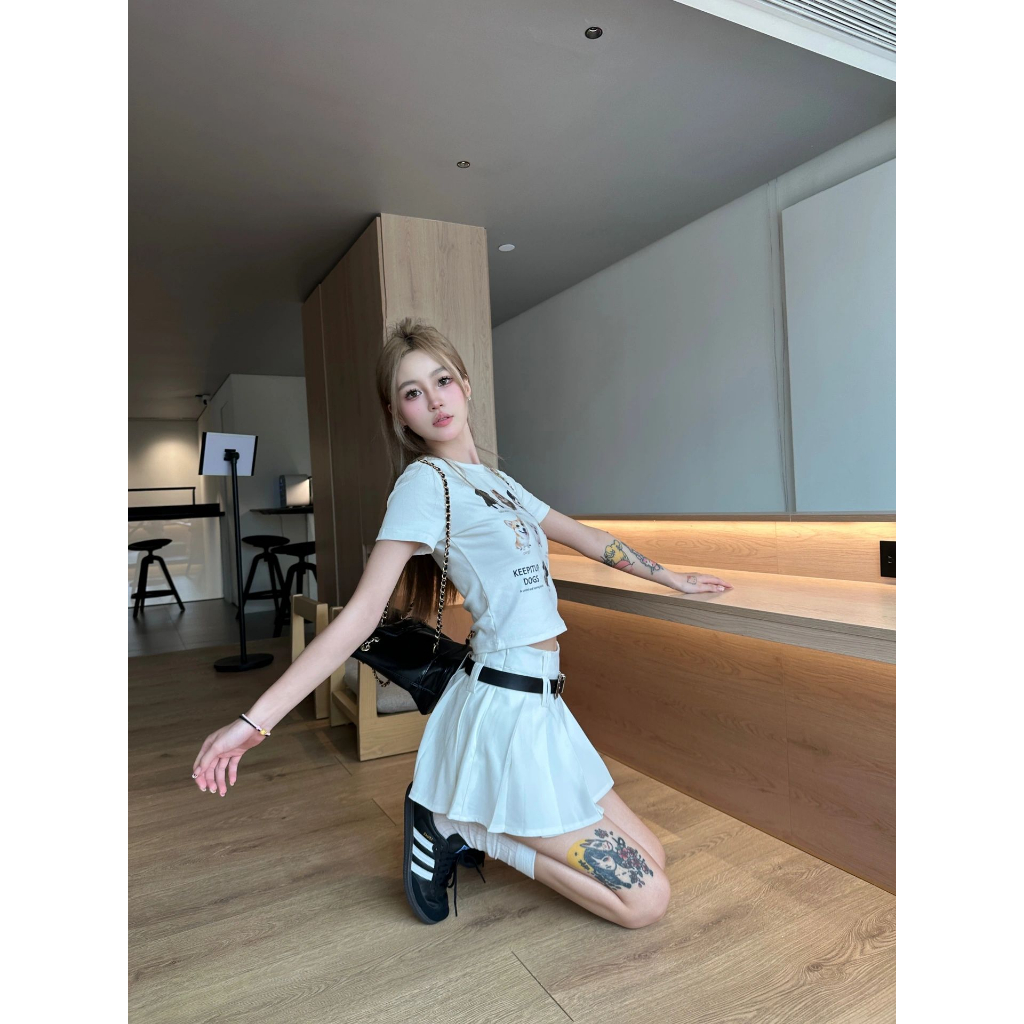 Ethelgirl Áo Thun Tay Ngắn Dáng Ôm In Họa Tiết Động Vật Thời Trang Mùa Hè Xinh Xắn Cho Nữ