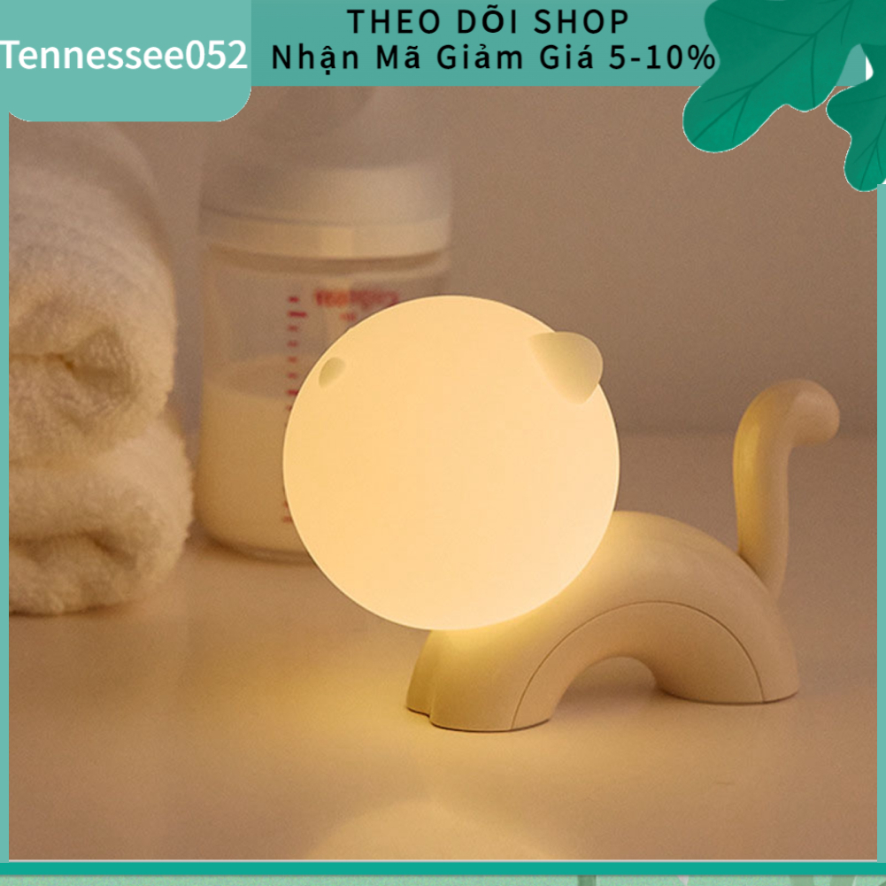 [Hàng Sẵn] Đèn Ngủ trang trí - Đèn LED Silicone cảm ứng Hình Mèo Dễ Thương Sạc【Tennessee052】