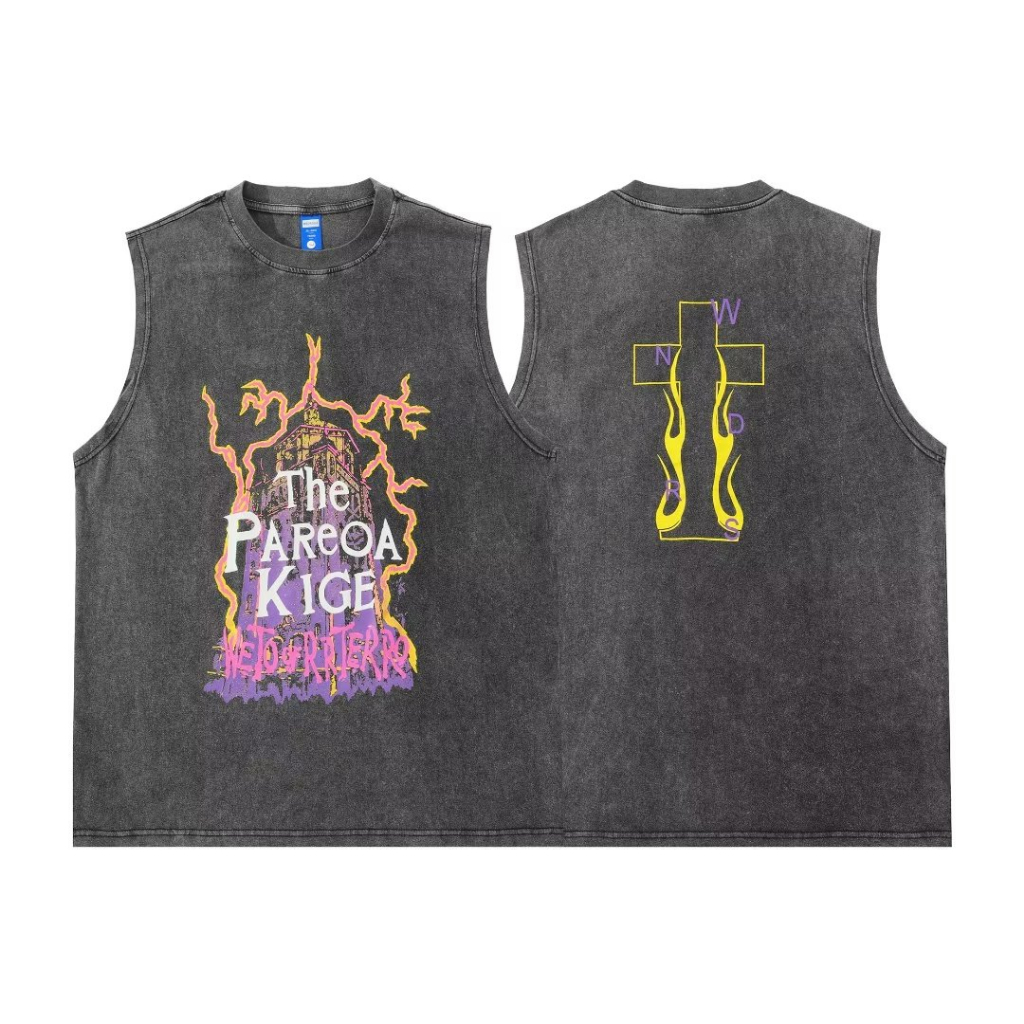 Áo Ba Lỗ Cổ Tròn In Chữ vintage Nhật Bản Cho Nam