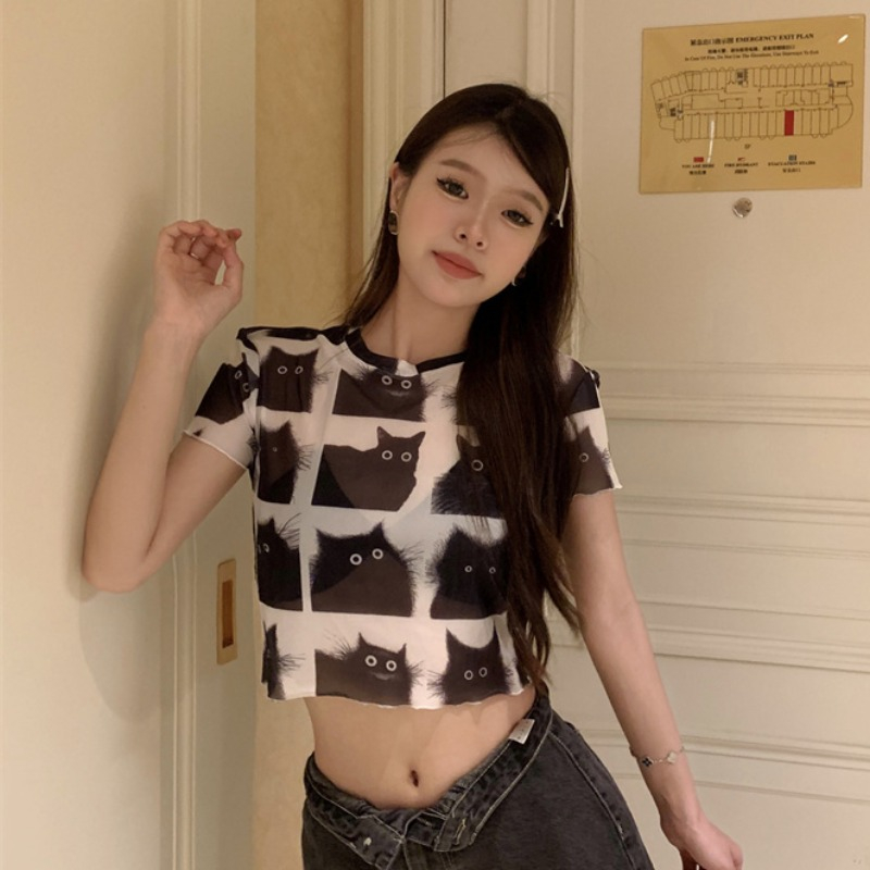 Áo Thun In Họa Tiết Hoạt Hình Phong Cách Mỹ Cổ Điển Thời Trang Mùa Hè Cho Nữ