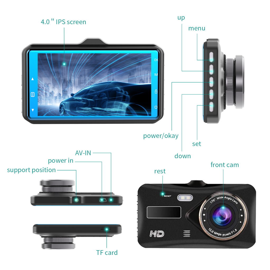 Camera Hành Trình Màn Hình Cảm Ứng 4 Inch Full HD 1080P G-Sensor Cho Xe Hơi