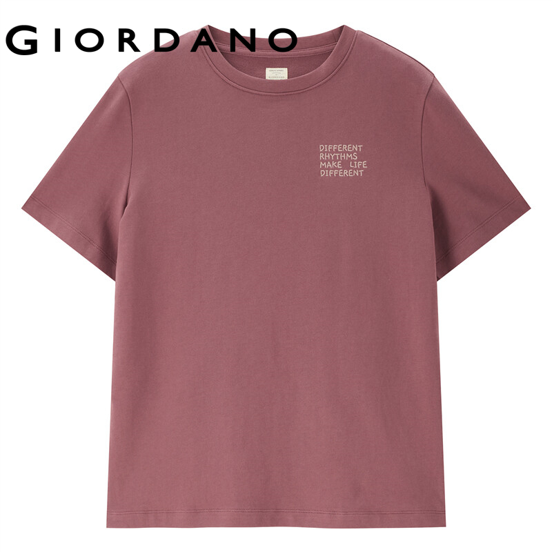 Áo thun GIORDANO 05323421 cotton tay ngắn cổ tròn thêu họa tiết dành cho nữ