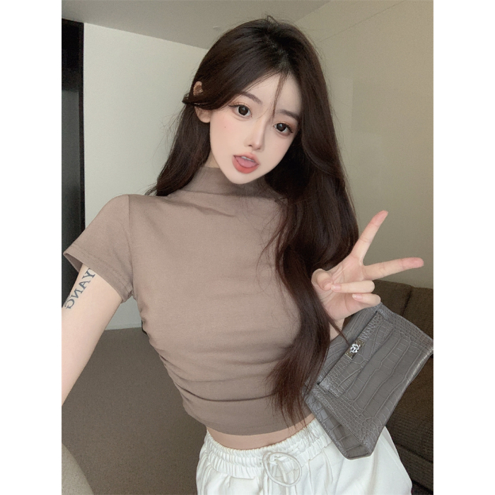 Áo Thun Tay Ngắn Cổ Cao Dáng Ôm Thời Trang Mùa Hè Quyến Rũ Cho Nữ