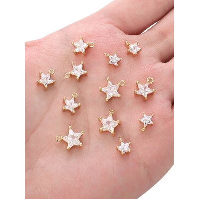 Beadia Hạt Xâu Chuỗi Bằng Đồng Mạ Vàng 14k 6-10mm Hình Ngôi Sao Năm Cánh Đính Đá zircon Dễ Thương Dùng Làm Trang Sức DIY