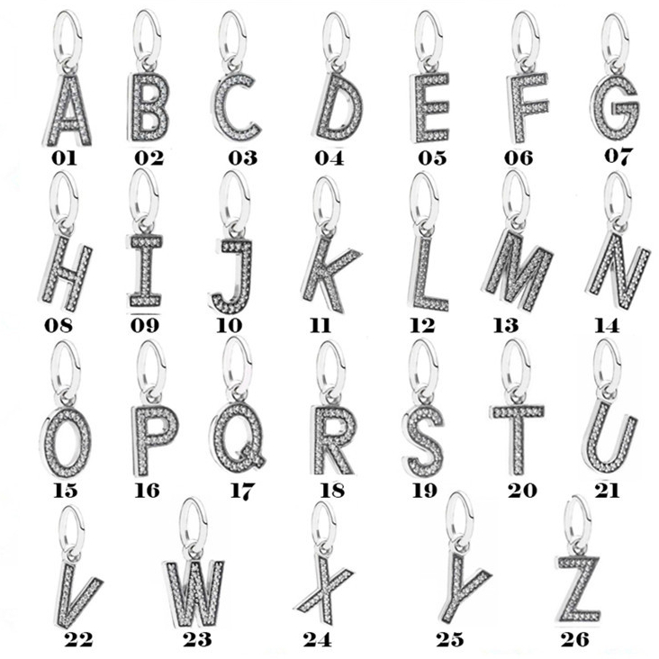 Vòng Tay Mạ Bạc 925 Mặt Hình 26 Chữ Cái A-Z Đính Đá Zircon Pandora925
