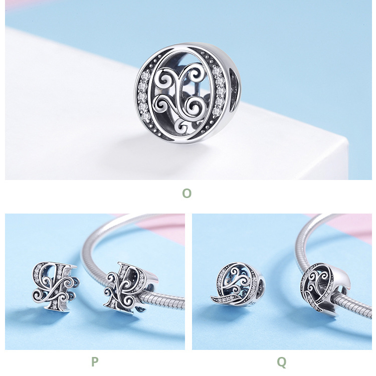 Hạt Charm Mạ Bạc 925 Hình 26 Chữ Cái Đính Hoa Pandora 925