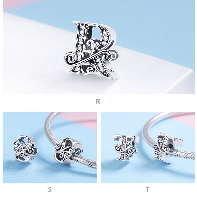 Hạt Charm Mạ Bạc 925 Hình 26 Chữ Cái Đính Hoa Pandora 925