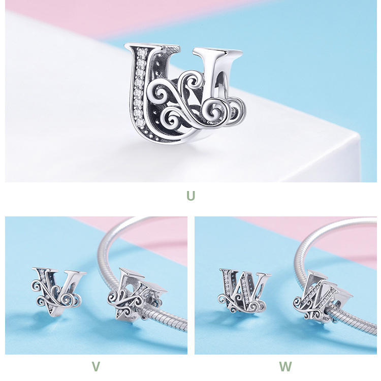 Hạt Charm Mạ Bạc 925 Hình 26 Chữ Cái Đính Hoa Pandora 925
