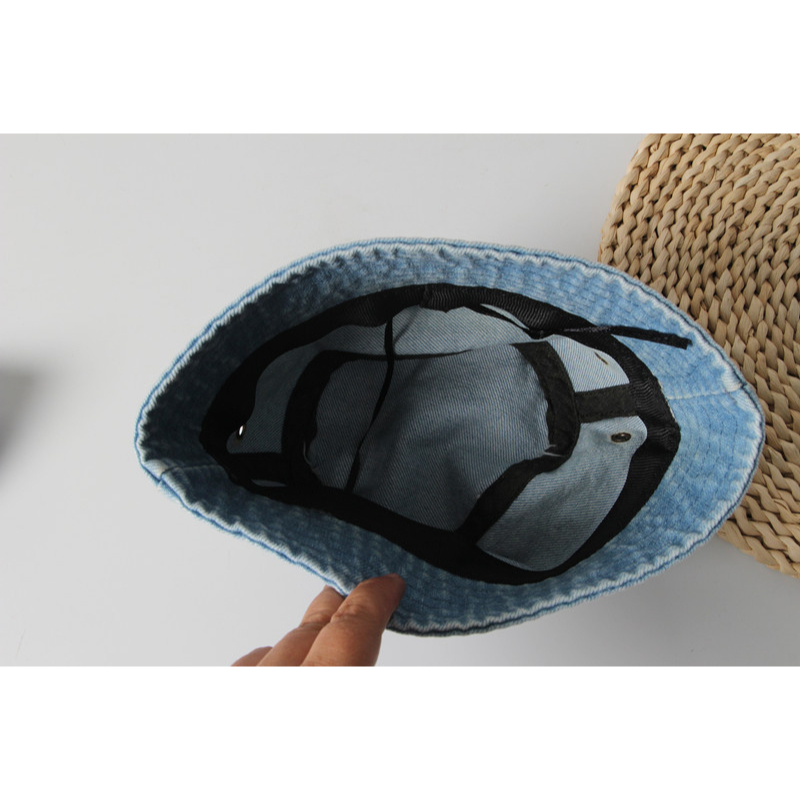 Nón bucket Chất Liệu cotton Jean Màu Trơn Phong Cách Nhật Bản Dễ Giặt Thời Trang Cho Bé
