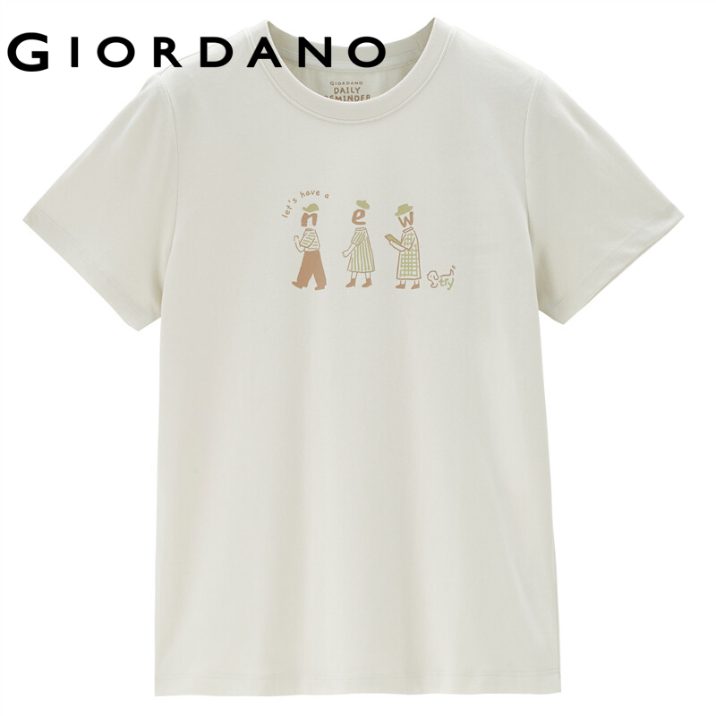 Áo thun cotton GIORDANO 05393211cổ tròn in chữ cho nữ