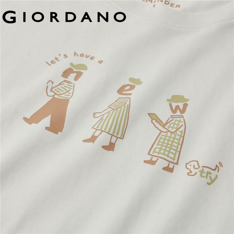 Áo thun cotton GIORDANO 05393211cổ tròn in chữ cho nữ