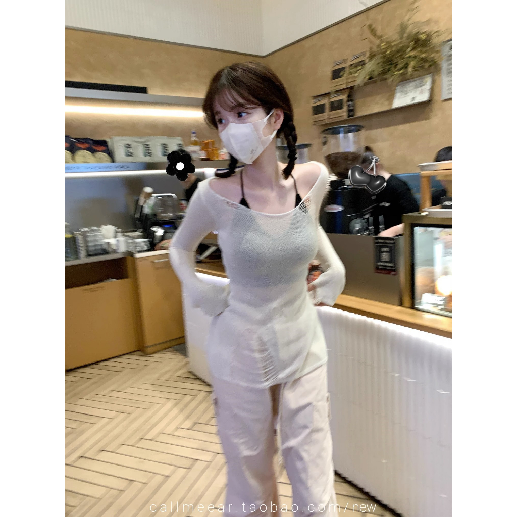 Set Áo Thun Tay Dài Và Áo hai dây Màu Trơn Thời Trang Hàn Quốc Cho Nữ