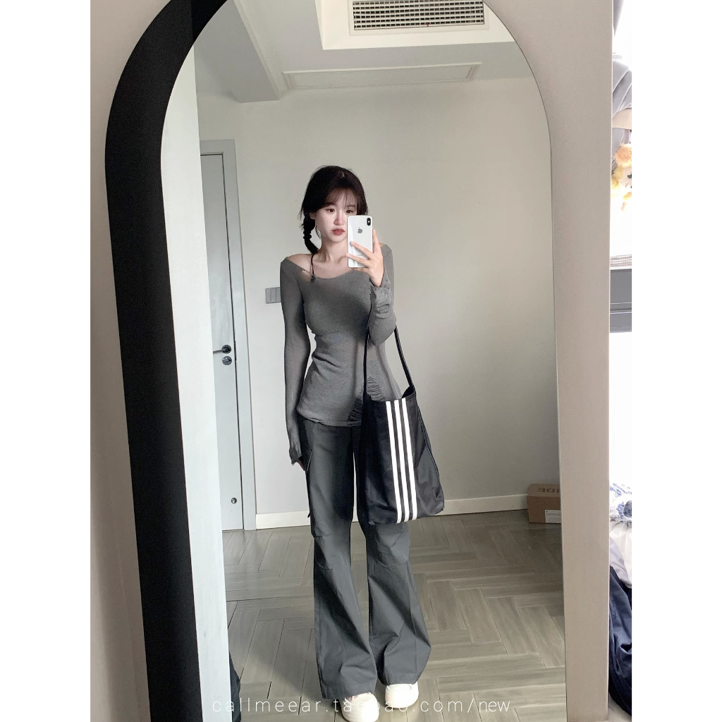 Set Áo Thun Tay Dài Và Áo hai dây Màu Trơn Thời Trang Hàn Quốc Cho Nữ