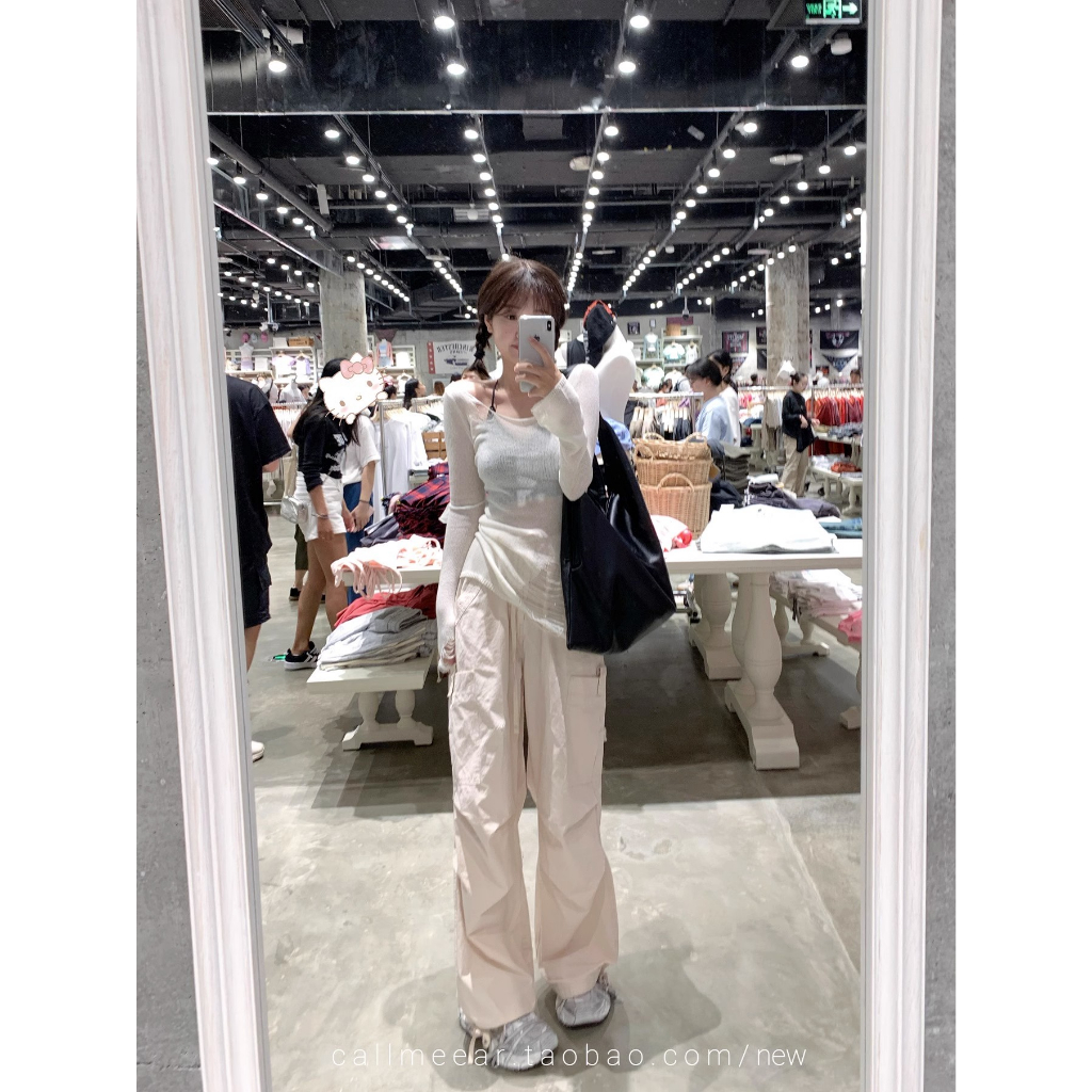 Set Áo Thun Tay Dài Và Áo hai dây Màu Trơn Thời Trang Hàn Quốc Cho Nữ