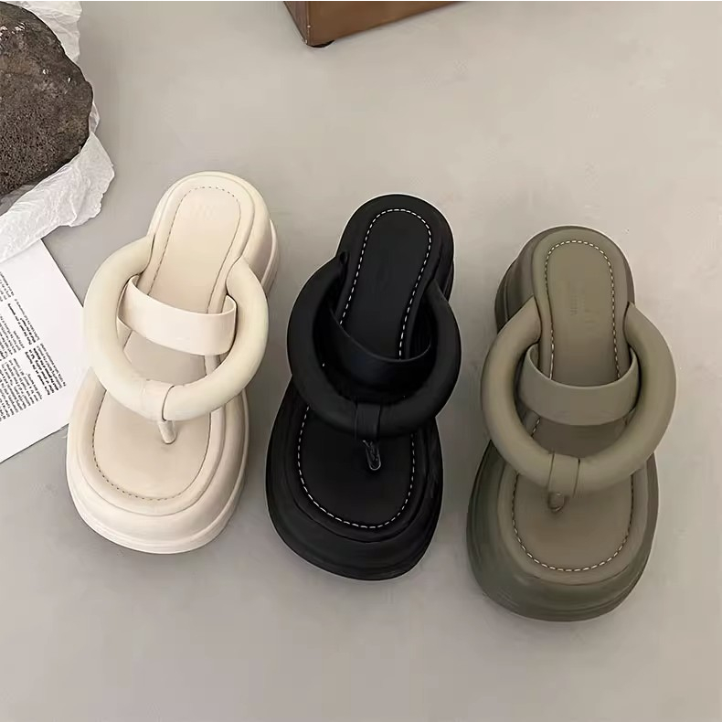 Huaqoo Dép bánh mì guốc dép giày nữ Màu Sắc Đơn Giản Thoải Mái Cao Gót Chống Trơn Trượt dép đế xuồng 27ZHDLX062802