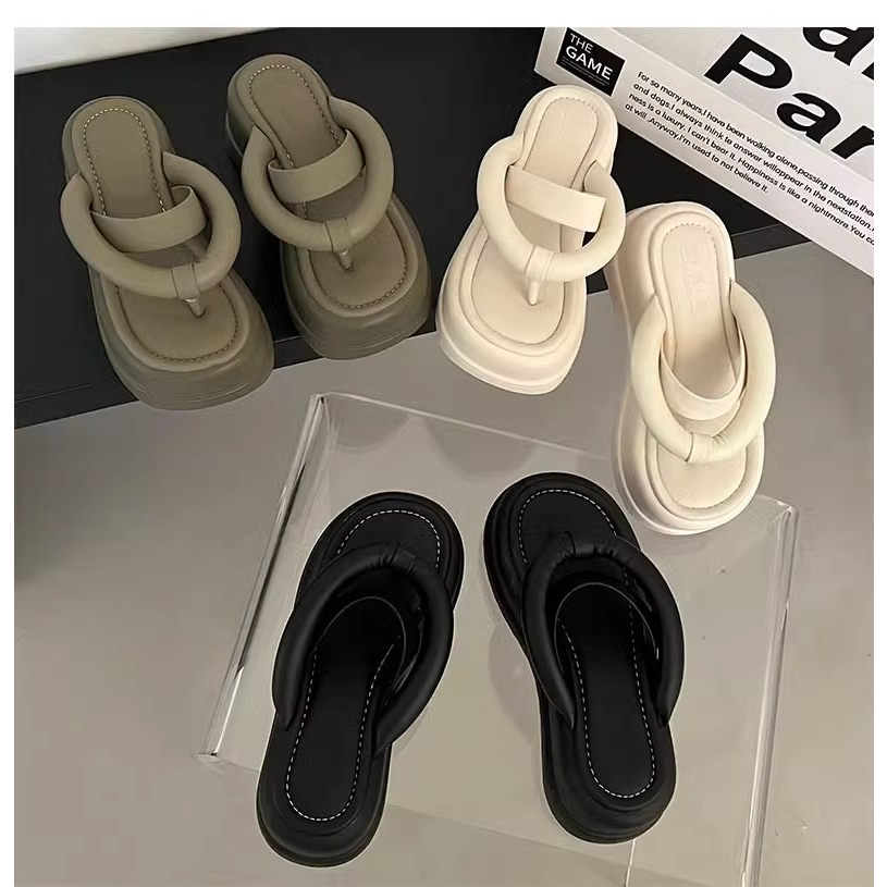 Huaqoo Dép bánh mì guốc dép giày nữ Màu Sắc Đơn Giản Thoải Mái Cao Gót Chống Trơn Trượt dép đế xuồng 27ZHDLX062802