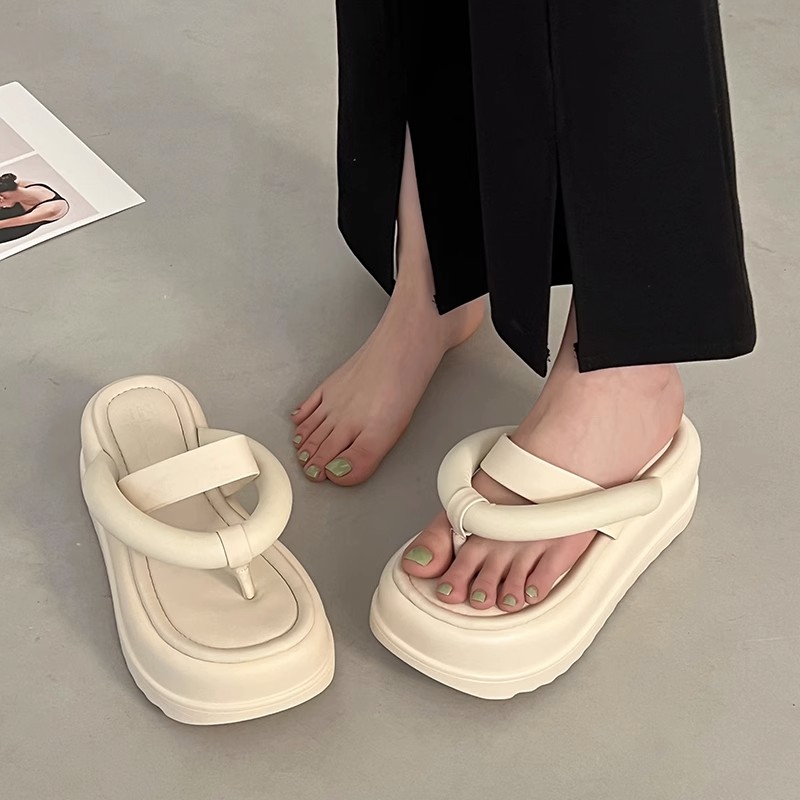 Huaqoo Dép bánh mì guốc dép giày nữ Màu Sắc Đơn Giản Thoải Mái Cao Gót Chống Trơn Trượt dép đế xuồng 27ZHDLX062802