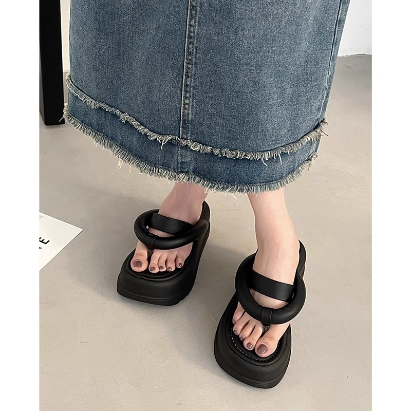 Huaqoo Dép bánh mì guốc dép giày nữ Màu Sắc Đơn Giản Thoải Mái Cao Gót Chống Trơn Trượt dép đế xuồng 27ZHDLX062802