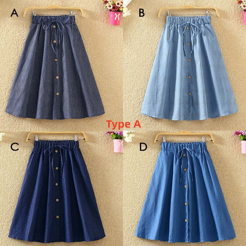 Chân váy jean dài chữ A lưng cao 1 hàng nút thời trang nữ tính