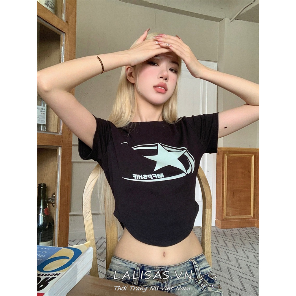 Áo Croptop Tay Ngắn In Họa Tiết Cô Gái Giao Thông Mỹ Dáng Ôm Quyến Rũ Cho Nữ