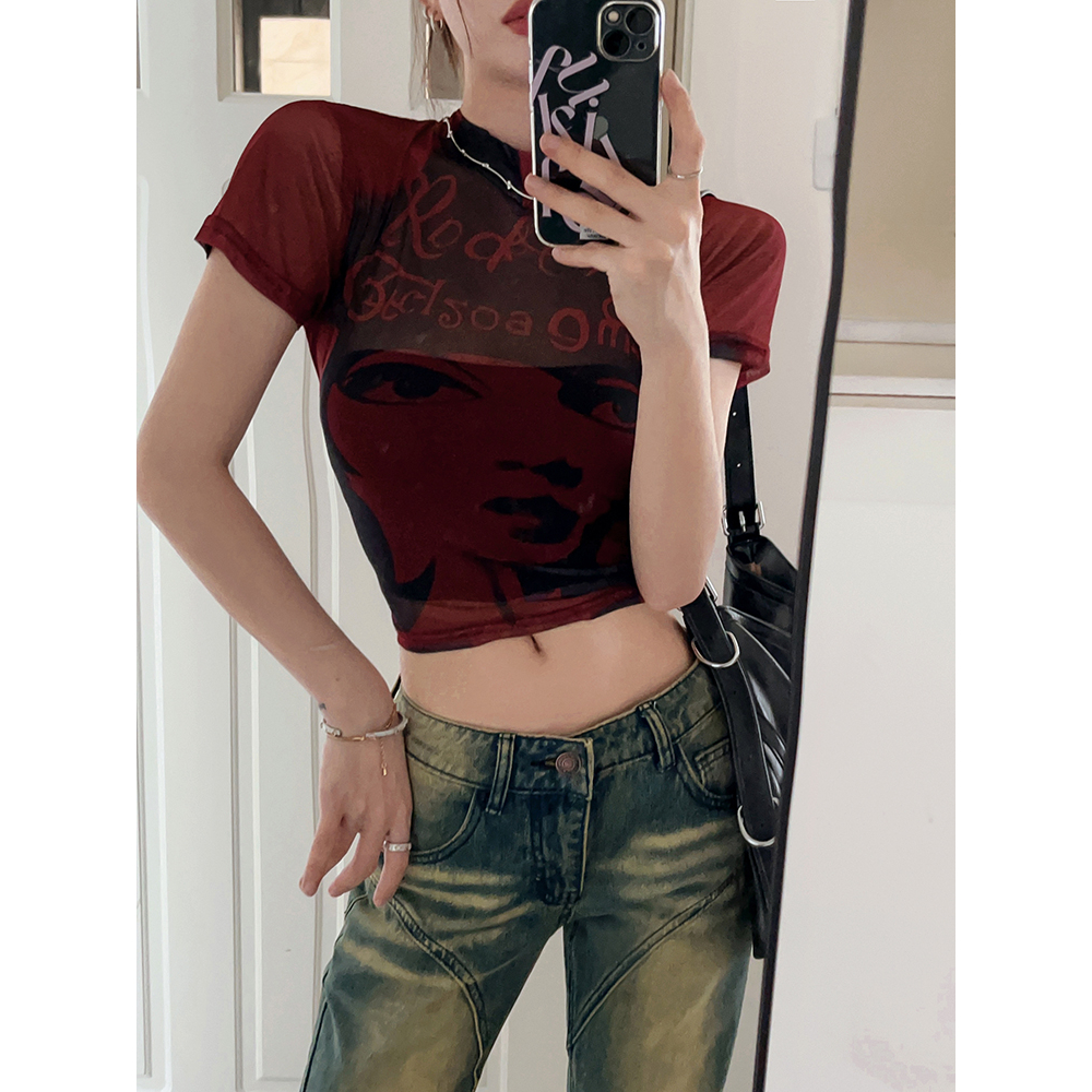 Áo Thun Tay Ngắn Dáng Ôm In Hình Cô Gái y2k Thời Trang Đường Phố Mỹ Cá Tính Cho Nữ