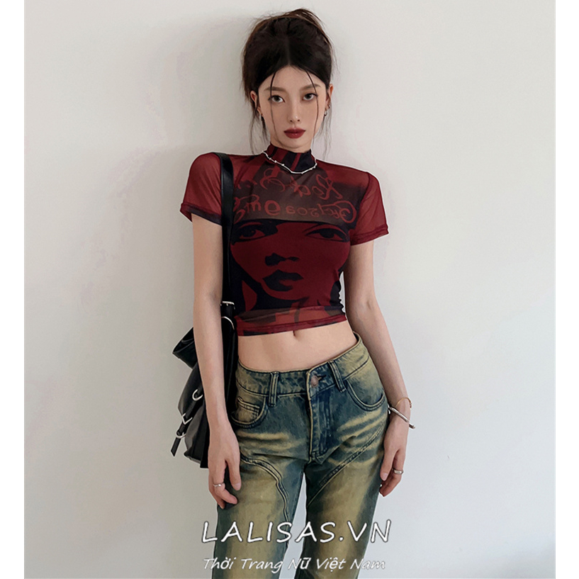 Áo Thun Tay Ngắn Dáng Ôm In Hình Cô Gái y2k Thời Trang Đường Phố Mỹ Cá Tính Cho Nữ