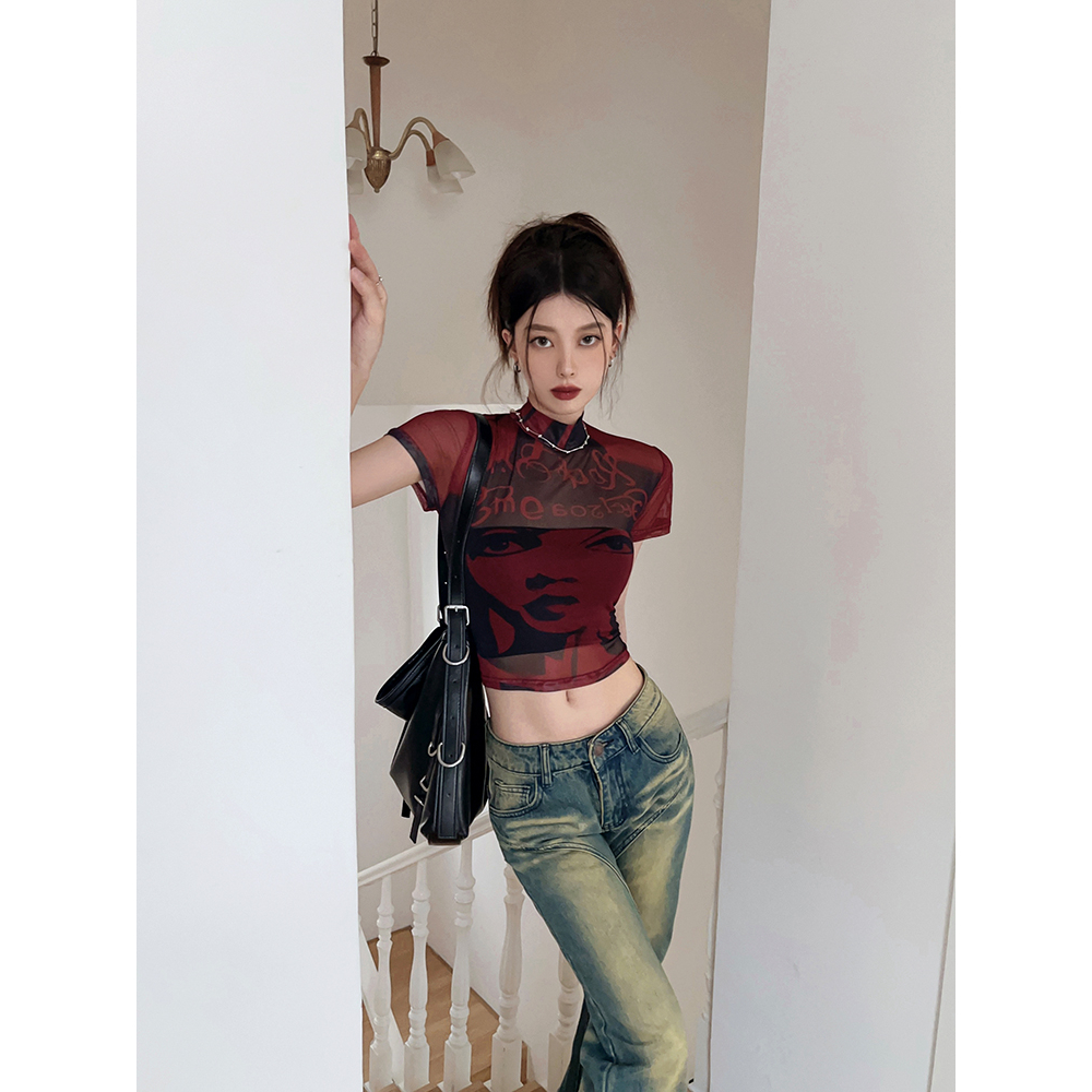 Áo Thun Tay Ngắn Dáng Ôm In Hình Cô Gái y2k Thời Trang Đường Phố Mỹ Cá Tính Cho Nữ