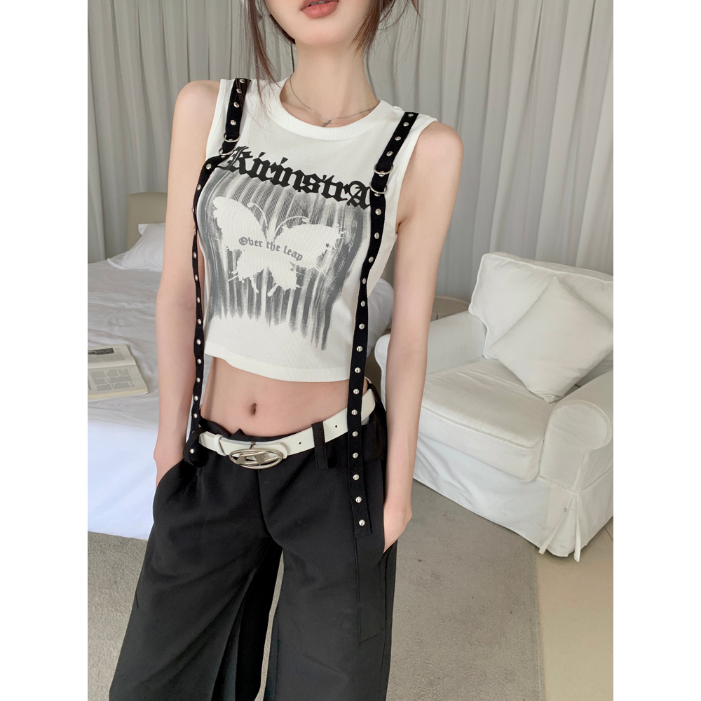 Áo Croptop Hai Dây Dáng Ôm In Chữ y2k Và Bướm Phong Cách retro Mỹ Ngọt Ngào Cá Tính Dành Cho Bạn Nữ