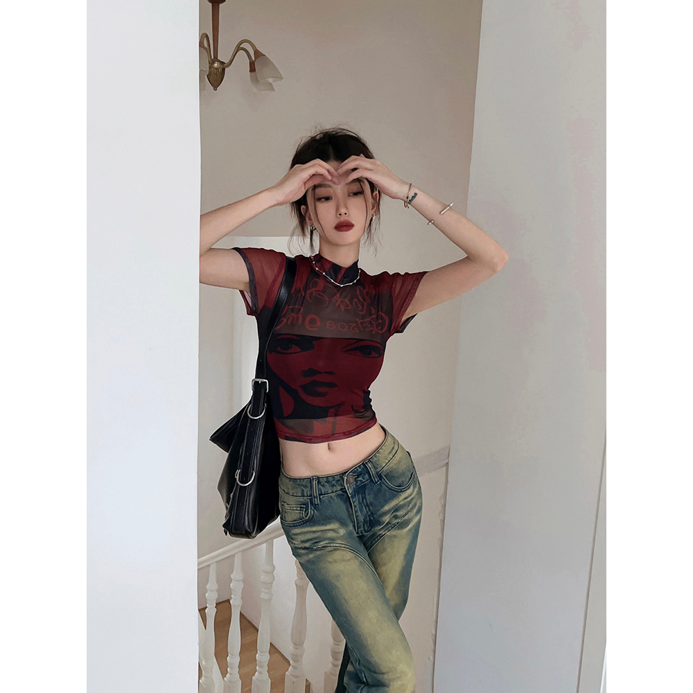 Áo Thun Tay Ngắn Dáng Ôm In Hình Cô Gái y2k Thời Trang Đường Phố Mỹ Cá Tính Cho Nữ