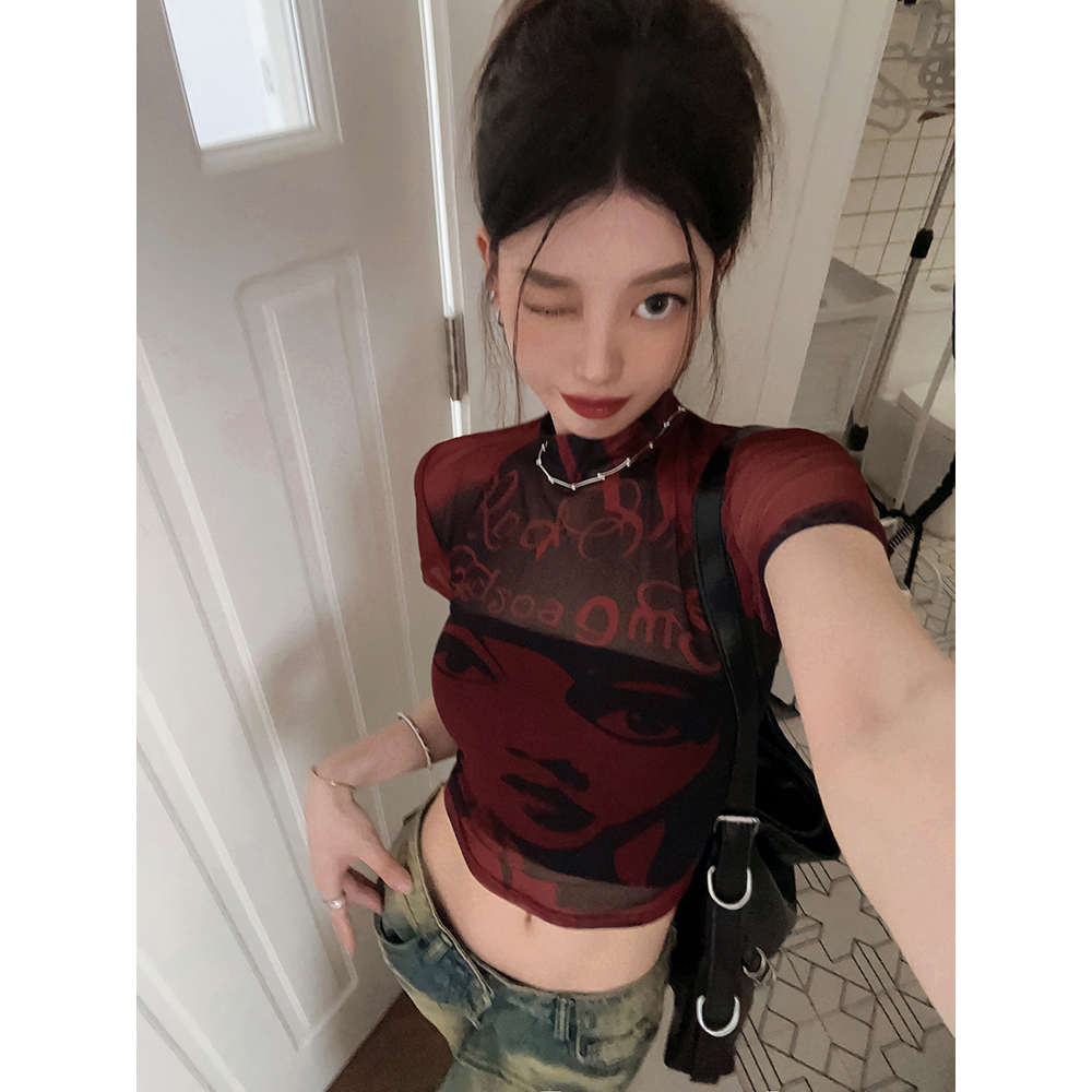 Áo Thun Tay Ngắn Dáng Ôm In Hình Cô Gái y2k Thời Trang Đường Phố Mỹ Cá Tính Cho Nữ