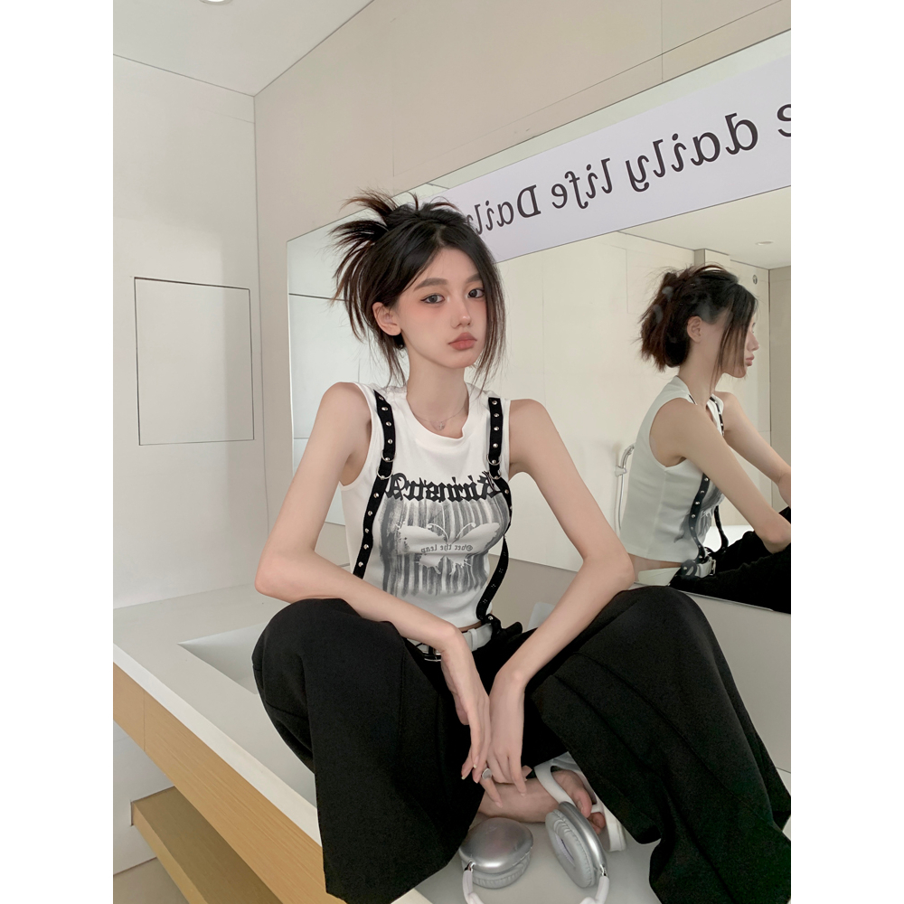 Áo Croptop Hai Dây Dáng Ôm In Chữ y2k Và Bướm Phong Cách retro Mỹ Ngọt Ngào Cá Tính Dành Cho Bạn Nữ