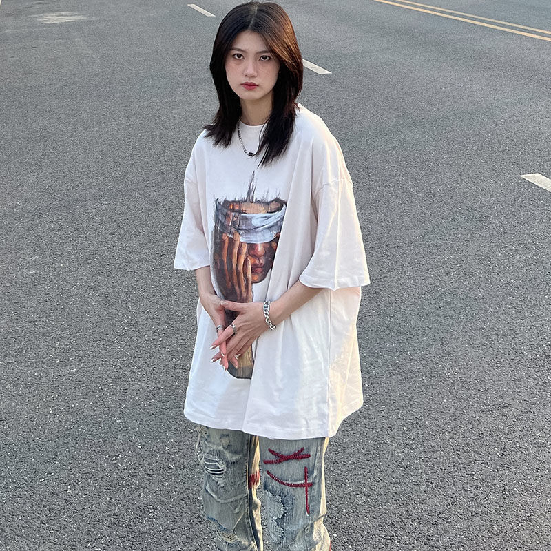 Áo Thun Nữ Tay Ngắn Dáng Rộng Có In Hình Cá Tính