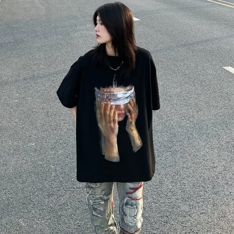 Áo Thun Nữ Tay Ngắn Dáng Rộng Có In Hình Cá Tính