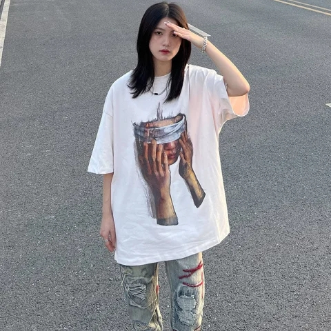 Áo Thun Nữ Tay Ngắn Dáng Rộng Có In Hình Cá Tính