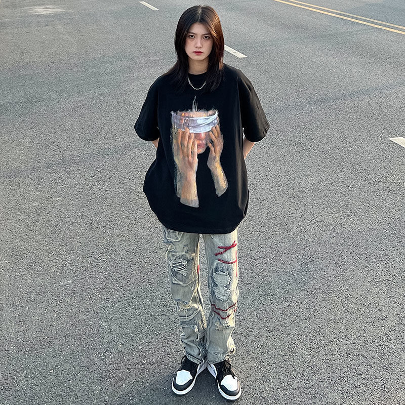 Áo Thun Nữ Tay Ngắn Dáng Rộng Có In Hình Cá Tính