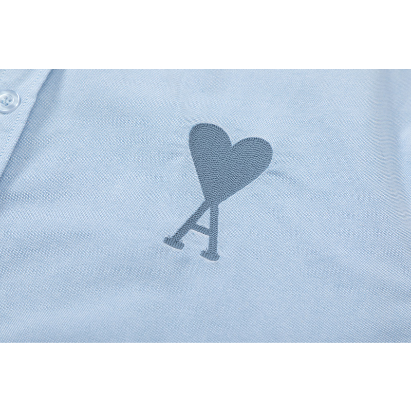 Áo Sơ Mi Ngắn Tay Dáng Rộng Thêu Hình Trái Tim Nhiều Màu Sắc Phong Cách Unisex